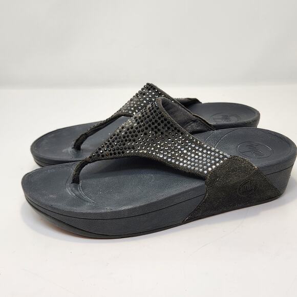 FitFlop Womens Rokkit Gray Suede Rhinestone Thong Sandals Size 6 Wedge Comfort - Picture 4 of 7